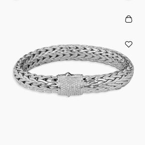 John Hardy Silver Woven Bracelet with Pave Diamonds